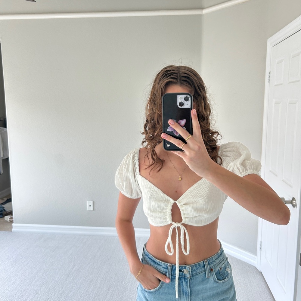 Women's Cream Tie-Front Top